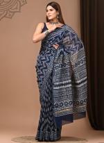 Chanderi Silk Blue Traditional Wear Printed Saree